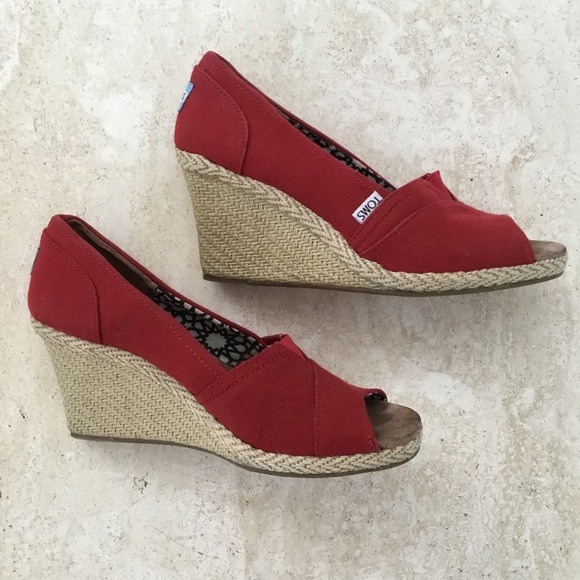 Toms Calypso Red Canvas & Hemp Wedges - Size 9.5 - Picture 2 of 7